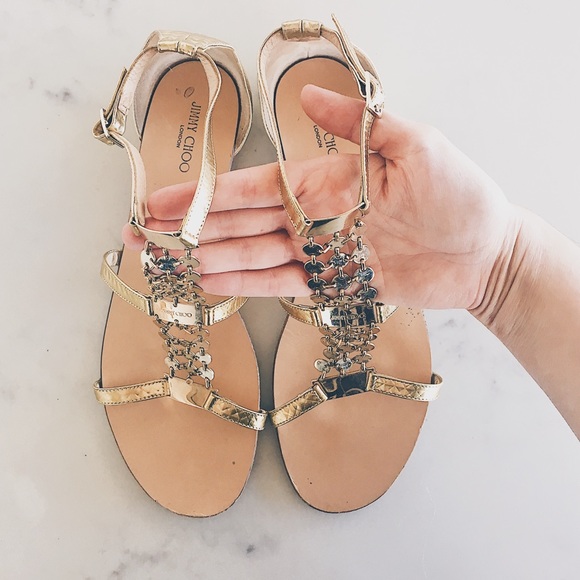 🎉HP🎉⚡️FLASH SALE⚡️ Sold Out Jimmy Choo Gold Metallic Wyatt Sandal - Picture 8 of 10